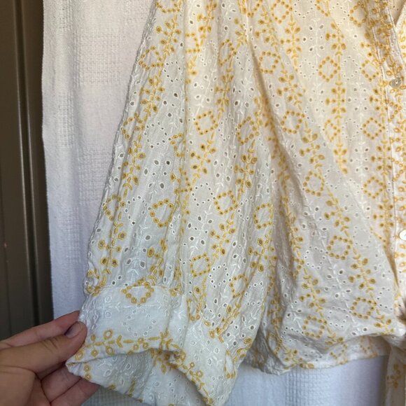 Karen Kane Embroidered Eyelet Tie Front Cotton Shirt - Picture 5 of 6